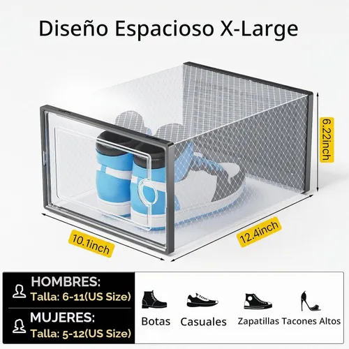 Vista 4 de Kuject - Cajas de almacenamiento de zapatos extragrandes con paquetes de carbón activado para armario 12 Pack, Odor Absorber, Stackable, Fits Men