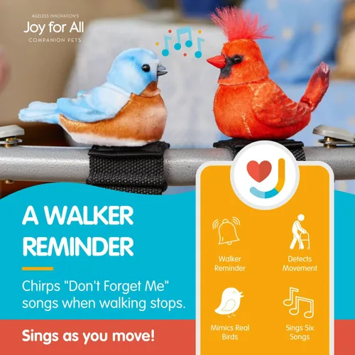 Vista 6 de Joy for All Walker Squawker - Pájaro animatrónico alegre para compañía y para ayudarte a recordar tu andador - Cardenal, Rojo