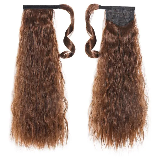 Vista 26 de Extensiones de cabello para cola de caballo, extensión de cola de caballo roja de 16 pulgadas, corta, ondulada, rizada, envolvente, cola de caballo