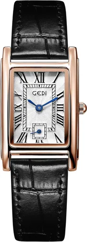Vista 8 de FANMIS Womens Vintage Rectangular Watches Rose Gold Case Roman Numeral Luxury Wristwatch Square Brown Leather Strap Watch