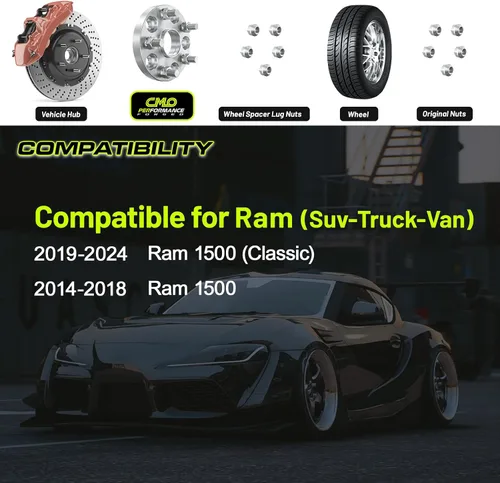 Vista 3 de Customadeonly Espaciadores de rueda centrados de 1 pulgada (0.984 in) sin labio 5 x 5.5 compatibles con Ram 1500 2012-2018, Ram 1500 Classic