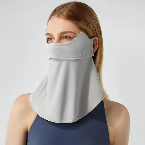 Vista 2 de Funda de bufanda facial para cuello protección solar pasamontañas de tela con cintas para las orejas