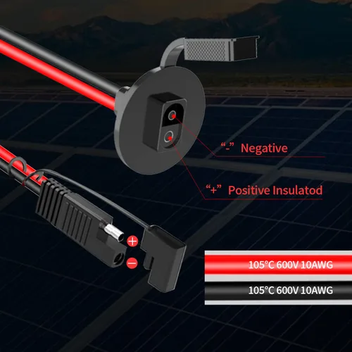 Vista 2 de ELFCULB Cable de Extensión de Enchufe SAE de Puerto de Pared Lateral de Alimentación 10AWG 2FT (0.6m) a Conectores SAE, con Fusible de 10A 15A 20A