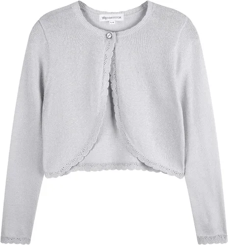 Vista 8 de Bolero de manga larga con brillo para niñas, cardigan con cierre de botón, de punto, para niñas de 3 a 12 años Negro