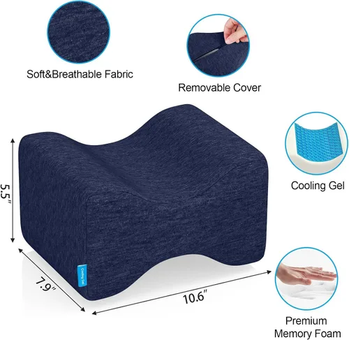 Vista 2 de Almohada de rodilla para dormir de lado, almohada de piernas con gel refrescante, azul/grande Memory Foam Elevation Pillow for Spine Aligning