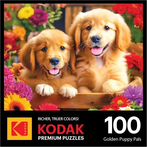 Vista 4 de RoseArt Kodak Premium Golden Puppy Pals 100 Piece Jigsaw Puzzle