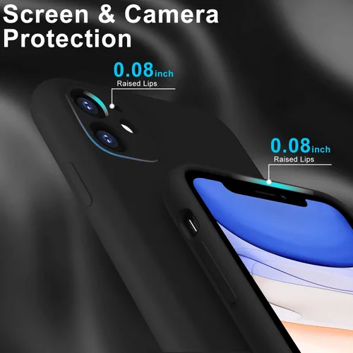 Vista 5 de DEENAKIN Funda compatible con iPhone 11 con protector de pantalla, silicona sedosa, funda de cámara mejorada, probada contra caídas de 16 pies Negro
