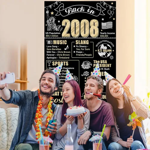 Vista 5 de Decoraciones de cumpleaños número 18 para niños y niñas, cartel de puerta de feliz cumpleaños de 18 años, suministros de fiesta, cartel de fondo