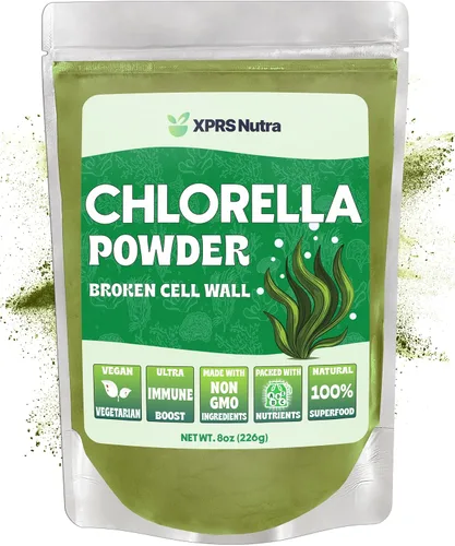 Vista 7 de XPRS Nutra Chlorella Powder - Polvo de clorofila de pared celular rota para inmunidad - Chlorella vegana amigable para proteínas completas (16 onzas)
