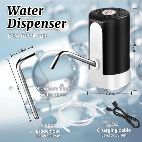 Vista 7 de Bomba de mesa de agua, bomba de agua eléctrica de portabilidad con cable de datos USB, bomba automática de botella de agua potable negra