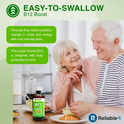 Vista 6 de Reliable-1 Laboratories Suplemento diario de vitamina B12 líquida de 1000 mcg para hombres y mujeres adultos, sabor a cereza natural
