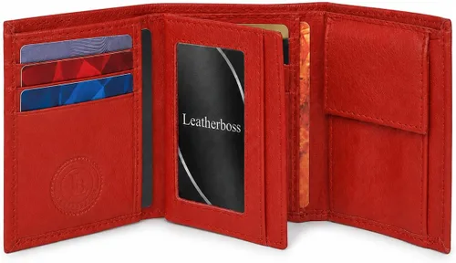 Vista 10 de Leatherboss - Cartera de piel para niños, delgada, compacta, con solapa y bolsillo para monedas, para hombres y mujeres, color negro