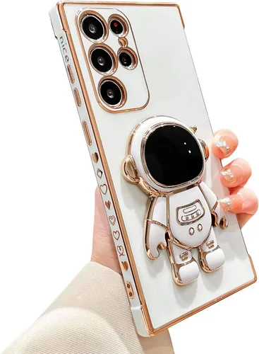 Vista 10 de Funda de teléfono para Samsung Galaxy S23 Ultra de 6.8 pulgadas, cubierta de lujo con soporte de astronauta con bonito corazón de amor