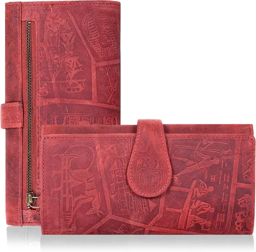 Vista 29 de Cartera de cuero genuino para mujer de cuero con bloqueo RFID - Tarjetero triple de diseñador para damas tipo clutch con ventana de identificación