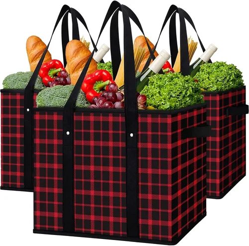 Vista 27 de WISELIFE Bolsas reutilizables para comestibles [2 unidades], bolsa grande para comestibles, resistente al agua, bolsa de compras plegable para ropa