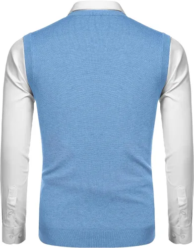 Vista 13 de Amussiar Suéter casual para hombre, chaleco con cuello en V, ajustado, sin mangas, suéter de punto