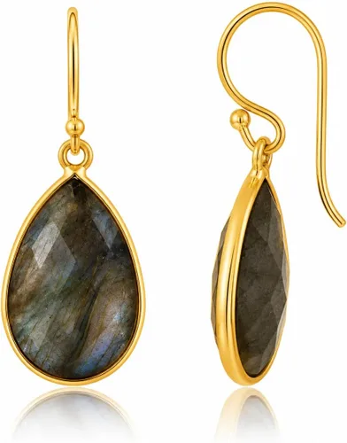 Vista 41 de Aretes de ágata musgo verde de 0.472 x 0.709 in con forma de pera de plata de ley 925, aretes de piedras preciosas hechos a mano, juego de bisel