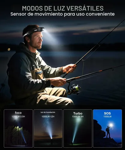 Vista 5 de Linterna frontal recargable 3 piezas, lámpara de cabeza LED de alto lúmen brillante con sensor de movimiento, 4 modos, imán, linterna desmontable