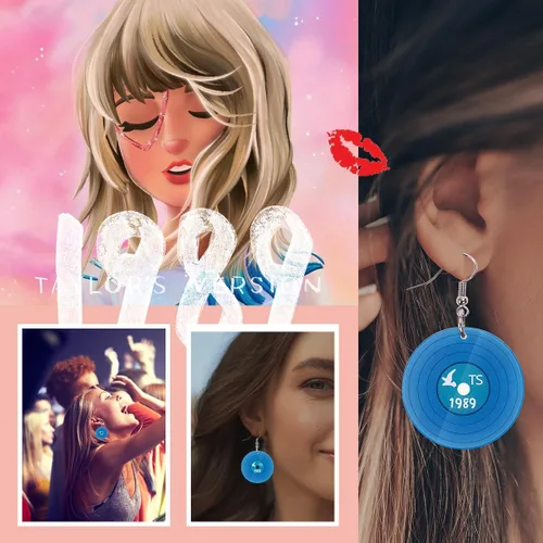 Vista 6 de Aretes inspirados en el cantante 1989 TS Inspired Pendientes para los fanáticos de la música regalos para los amantes de la música, regalos