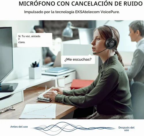 Vista 7 de EKSA H27 Auriculares USB para computadora con micrófono para trabajo, auriculares de PC con micrófono de cancelación de ruido, auriculares con cable