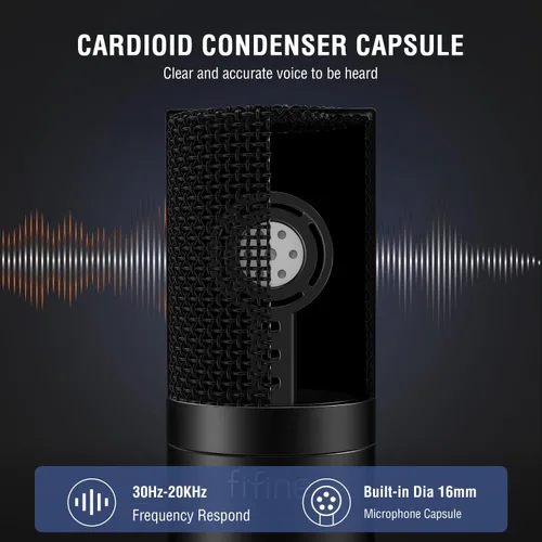 Vista 2 de FIFINE - Micrófono XLR, micrófono de condensador para podcast con grabación, vocal, voz en off, transmisión, podcast, canto, micrófono de estudio