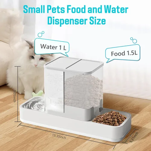 Vista 2 de Comedero automático para mascotas pequeñas y dispensador de agua, 2 en 1 por gravedad para gatos, gatos pequeños, medianos y pequeños, juego