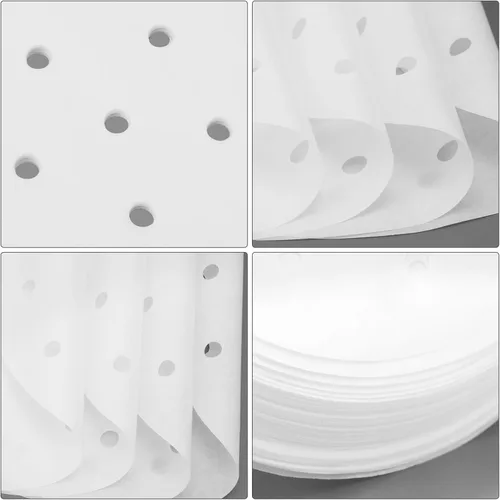 Vista 7 de Beasea Papel pergamino para freidora de aire de 11 pulgadas, 200 piezas de papel pergamino perforado blanco desechable para freidora de aire y cesta