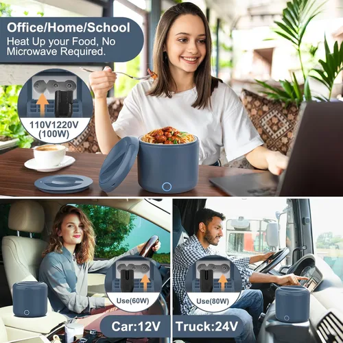Vista 2 de Herrfilk Fiambrera Eléctrica Calentadora de Alimentos, 1.2L/41oz Fiambreras Térmicas para Adultos, Calentador de Alimentos Portátil de 12V/24V/110V