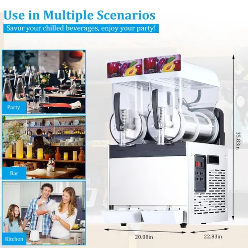Vista 2 de Máquina de granizado de acero inoxidable de doble tanque de 15L, fabricante de bebidas congeladas de 700 W con función de limpieza automática