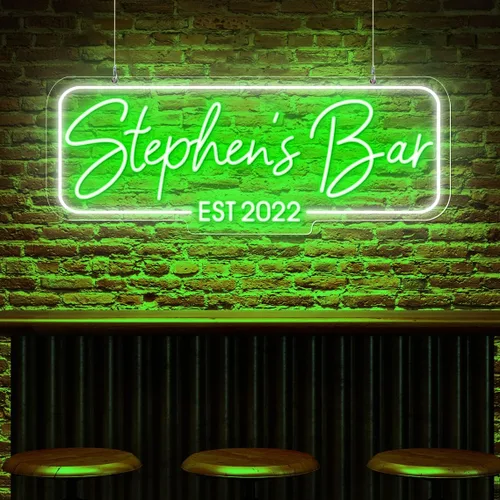 Vista 11 de Letrero de barra de neón personalizado – Letrero de luz personalizado para decoración de bar del hogar, salón o cueva de hombre (grabado rectangular)