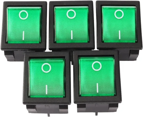 Vista 7 de uxcell 5 unids AC 20A/125V 22A/250V DPST 4 Pin 2 Posición E/S luz verde encendido botón apagado iluminado barco interruptor basculante