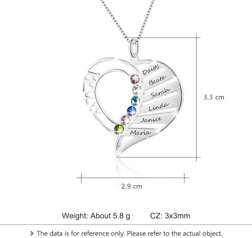 Vista 3 de Wendy Made Collar personalizado para mamá para mujer con 1-6 nombres para mamá, collar de piedra natal de corazón personalizado para mamá, madre e