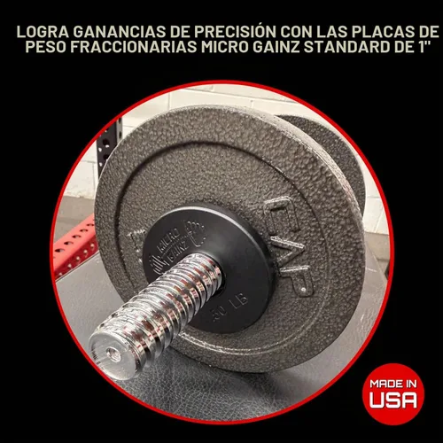 Vista 3 de Micro Gainz Placas de peso fraccionarias estándar de 1 pulgada con orificio central de 8 piezas con bolsa, diseñadas para mancuernas y barras