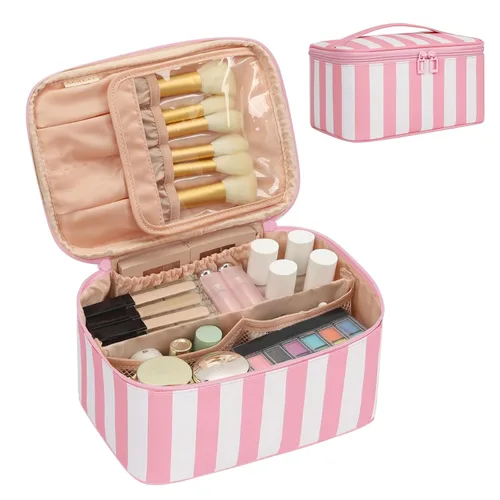 Vista 38 de OCHEAL - Bolsa de maquillaje portátil para cosméticos, estuche organizador de viaje de gran capacidad para mujeres, bolsa de aseo para niñas