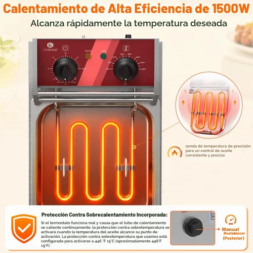 Vista 4 de Freidora eléctrica comercial con temporizador 10L/10.5QT