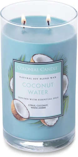 Vista 3 de Colonial Candle - Vela perfumada de frasco con aroma a agua de coco, colección clásica de cilindros, 2 mechas, azul, 19 onzas - hasta 120 horas