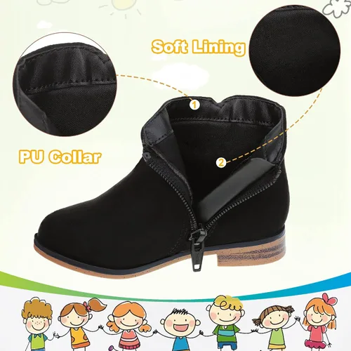 Vista 3 de Fupoia Botas de tobillo para niñas, botas de tobillo para niñas, botas de cremallera lateral, botas de moda para adolescentes, botas de tacón corto