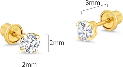 Vista 2 de Lovearing - Aretes de poste de oro amarillo de 14 quilates con circonitas cúbicas redondas de 2, 3, 4, 5 y 6mm