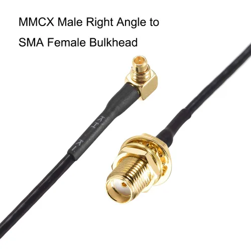 Vista 2 de uxcell MMCX macho de ángulo recto a mamparo femenino SMA,Antena de coleta coaxial RF1.37 Cable de baja pérdida,Conector coaxial RF,4 pulgadas