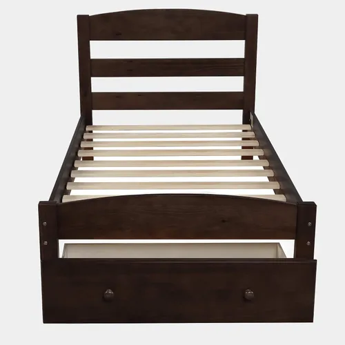 Vista 4 de Merax Cama de plataforma de tamaño individual con cajón de almacenamiento, marco de cama de madera con cabecera y estribo/fácil montaje/soporte