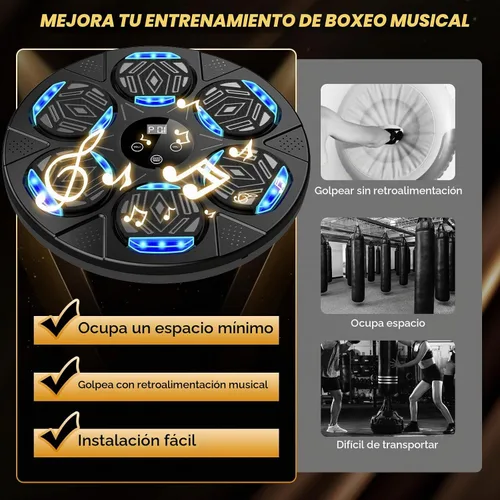 Vista 3 de Music Boxing Machine, Wall Mounted Bluetooth Punching Pad with Gloves Negro oscuro
