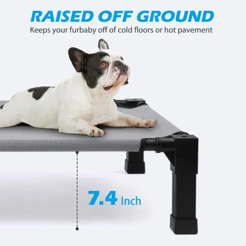 Vista 4 de Cama elevada refrescante para perros, catre elevado para perros con malla transpirable lavable y marco de metal, portátil para uso en exteriores e