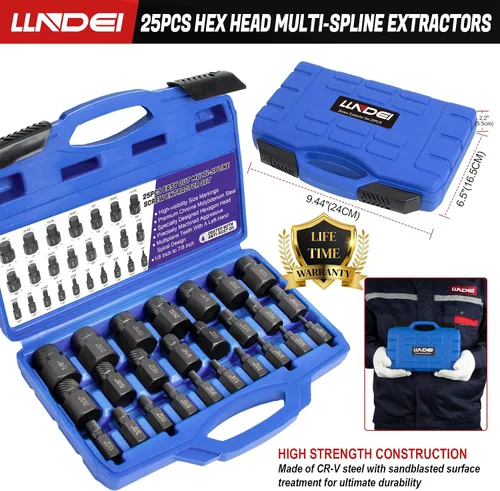 Vista 7 de LLNDEI Juego de extractor de tornillos con cabeza hexagonal, splines múltiples, extracción fácil de pernos redondeados, removedor de tornillos