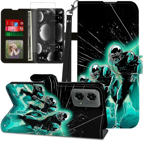 Vista 366 de Funda para Motorola Edge 2022 con protector de pantalla, soporte y tarjetero y correa para la muñeca, funda magnética para Moto Edge 2022 5G UW Lobo