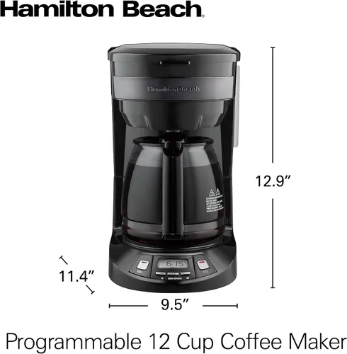 Vista 8 de Hamilton Beach Cafetera de goteo programable de 12 tazas con 3 opciones de preparación, jarra de vidrio, pausa y vierte automáticamente, acero
