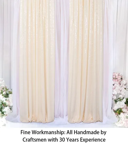 Vista 3 de ShinyBeauty Cortinas de lentejuelas 2 paneles marfil de 2 x 7 pies - Cortinas de fondo con purpurina 2 paquetes para fiestas de cumpleaños y pared