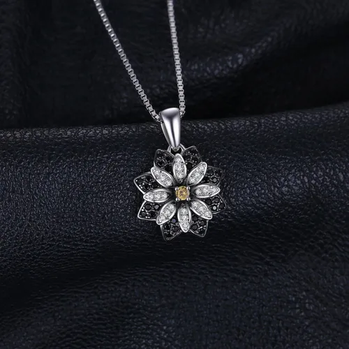 Vista 3 de JewelryPalace Collar con colgante de espinela negra de cuarzo ahumado genuino de girasol margarita para mujer, collar de plata de ley 925 chapado