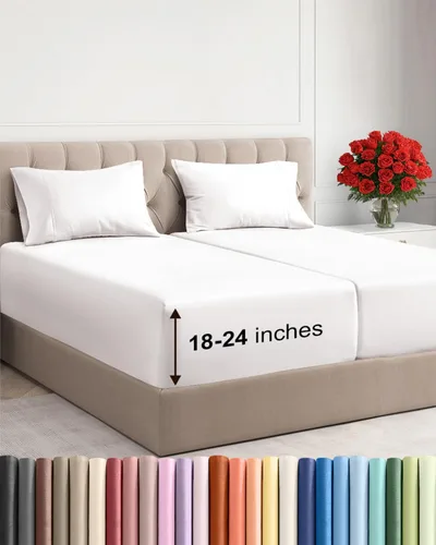 Vista 149 de Sábanas individuales de bolsillo extra profundo, sábanas transpirables y refrescantes de 3 piezas, juego de sábanas de lujo para hotel, suaves, sin