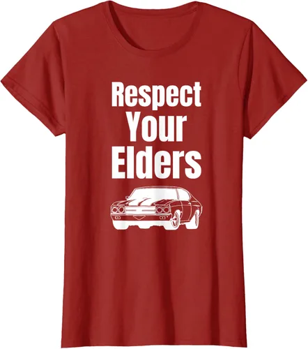 Vista 44 de Divertido regalo de auto para chicos – Respect Your Elders Classic Muscle Car Camiseta, Negro, S