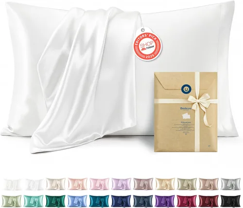 Vista 35 de Bedsure Paquete de 2 fundas de almohada de satén similares a las fundas de almohada de seda tamaño estándar, funda de almohada para mujeres que